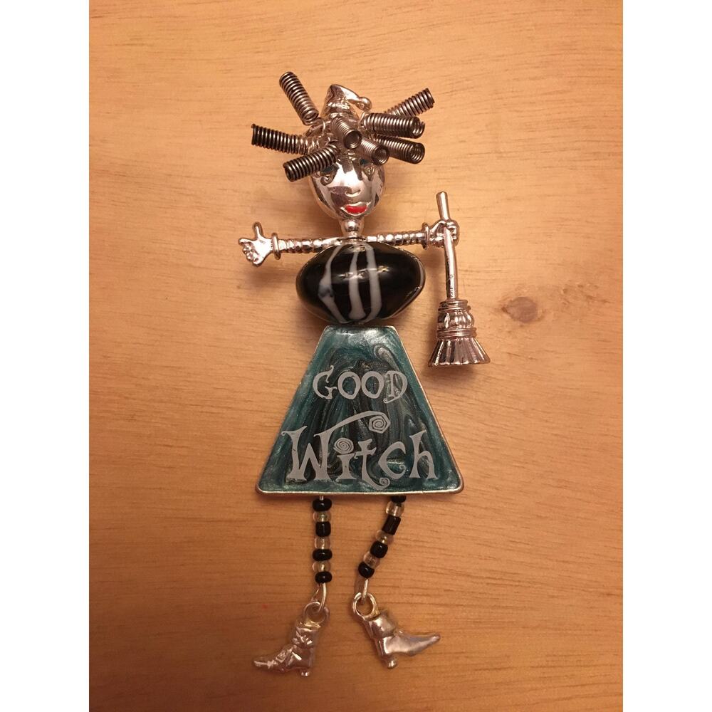 Womens Vintage Halloween Witch clasp Pin “Good Witch Bad Witch”